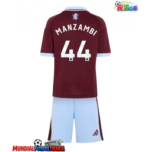 Camiseta Aston Villa Johan Manzambi #44 Primera Equipación Replica 2026-27 para niños mangas cortas (+ Pantalones cortos)